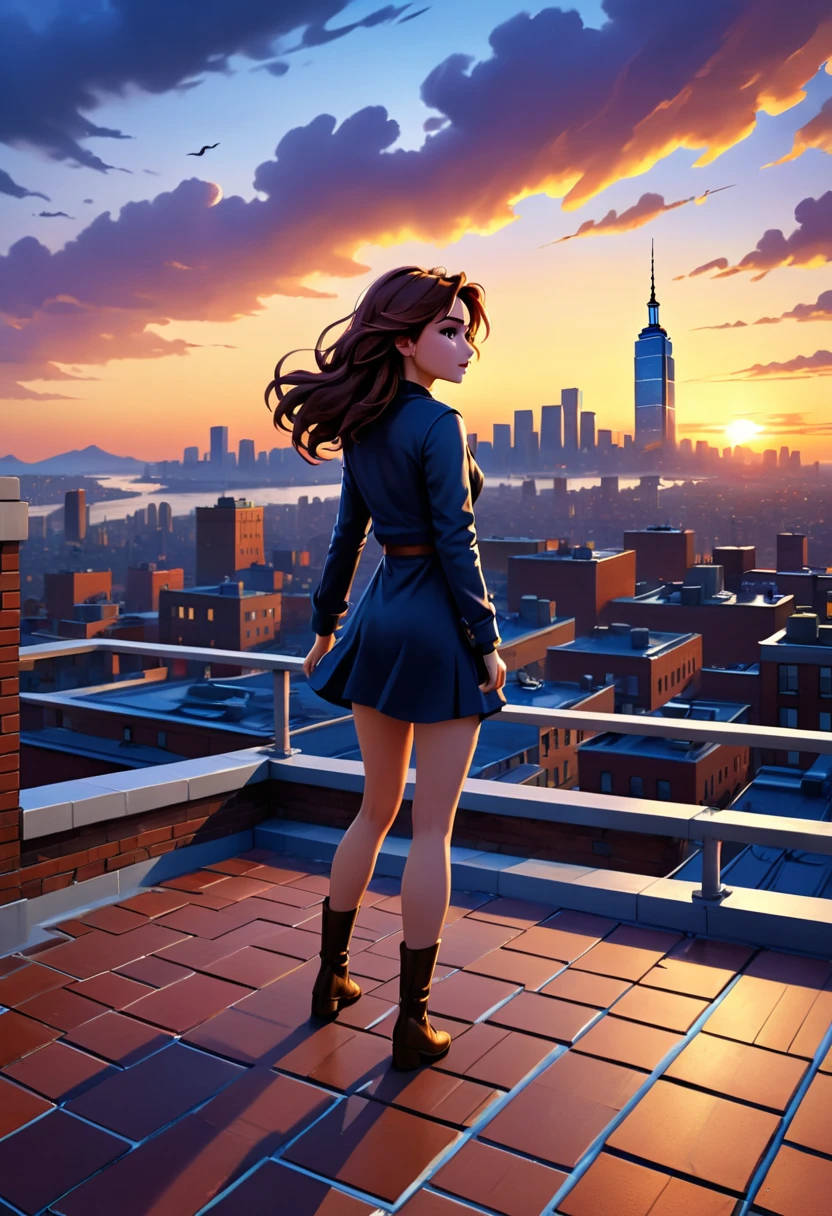 (a person standing on the rooftop),(best quality,4k,8k,highres,masterpiece:1.2),ultra-detailed,realistic,photorealistic:1.37,[bricks],[tiles],[skyline] [of a city],[strong winds blowing],[majestic view],[city lights],[dusk],[wind-swept hair],[urban landscape],[silhouette],[serene atmosphere],[feeling of freedom],[tall buildings],[rooftop edge],[vivid colors],[golden sunset],[distant bridges],[beautiful horizon],[peaceful moment]