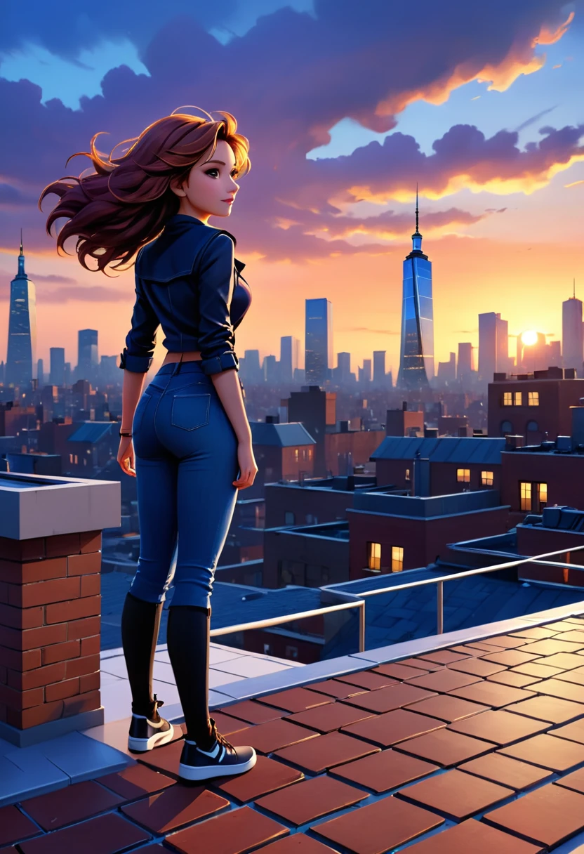 (a person standing on the rooftop),(best quality,4k,8k,highres,masterpiece:1.2),ultra-detailed,realistic,photorealistic:1.37,[bricks],[tiles],[skyline] [of a city],[strong winds blowing],[majestic view],[city lights],[dusk],[wind-swept hair],[urban landscape],[silhouette],[serene atmosphere],[feeling of freedom],[tall buildings],[rooftop edge],[vivid colors],[golden sunset],[distant bridges],[beautiful horizon],[peaceful moment]