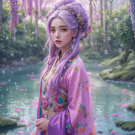 Snow hoop exclusion area 32K（tmasterpiece，k hd，hyper HD，32K）Long flowing purple-pink hair，Autumn Pond，zydink， a color， Tongzhou ...