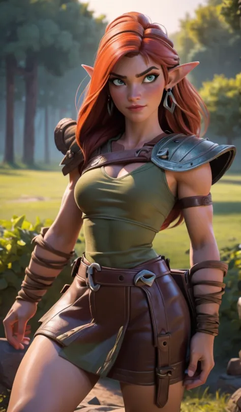 8K, (masterpiece, Best Quality)+ cowboy shot of a barbarian elf (Like the real thing)+ realistic skin, Looking at Viewer, Short ...