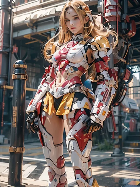 beautiful girl with mecha robot armor((Long straight long hair with blonde color: 1.2),（Highly detailed 8k CG wallpaper）,（Very s...