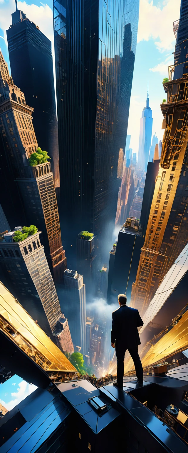 #quality(8k,wallpaper of extremely detailed CG unit, ​masterpiece,hight resolution,top-quality,top-quality real texture skin,hyper realisitic,increase the resolution,RAW photos,best qualtiy,highly detailed,the wallpaper,cinematic,golden ratio), BREAK ,solo,(man is standing at the very edge of the rooftop of the highest skyscraper and vaping cigarettes on mouth,from very above:2.0),#background(new york city,beautiful sight,from very above:2.0),landscape,,(from very above:2.0),helicopter shot