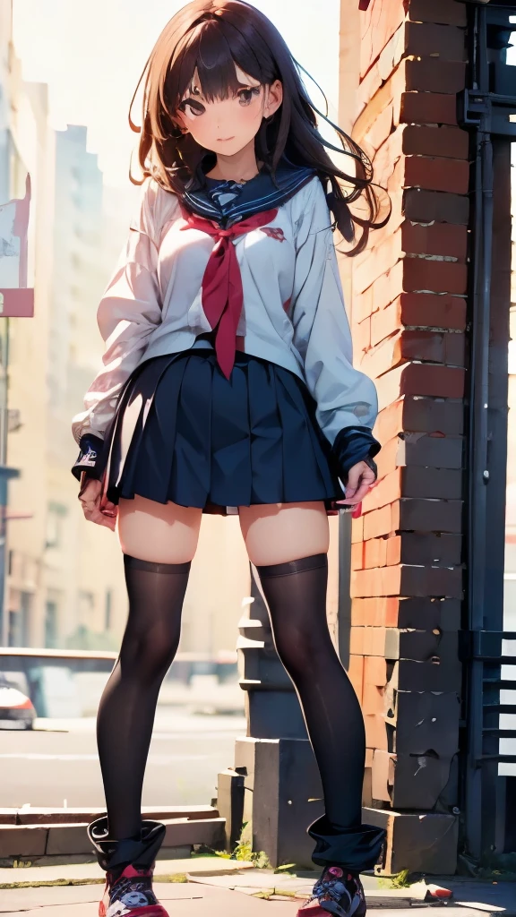 ((masterpiece, best_quality)), 1girl, (photorealistic:1.4),  solo, white_background, black_hair, long_hair,   zettai_ryouiki, skirt, ((full_body)),