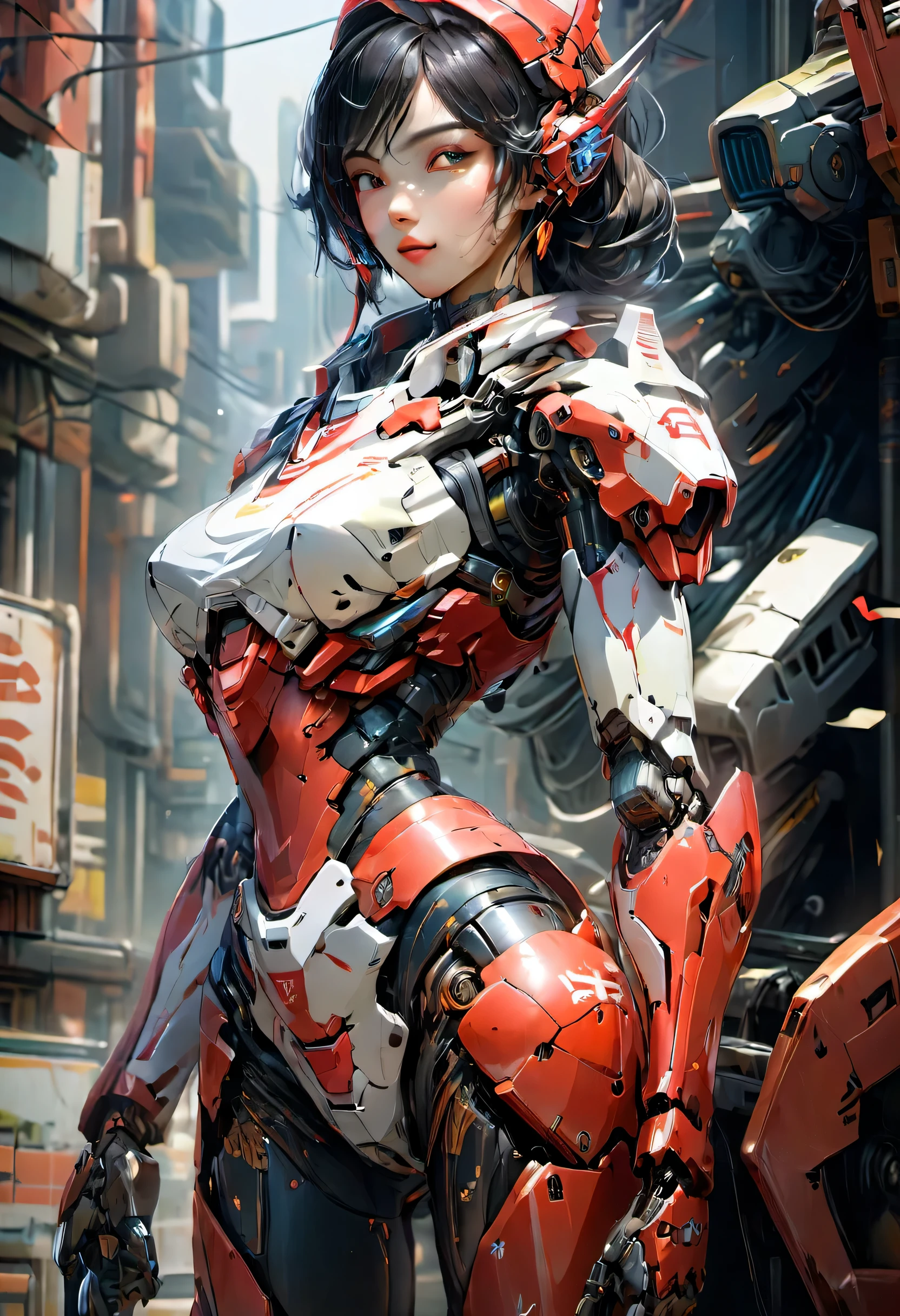 ((best quality)), ((masterpiece)), (detailed), perfect face Textured skin, Super Detail, high details, High quality, Best Quality, hight resolution, 1080p, hard disk, Beautiful,beautiful cyborg woman,Mecha Cyborg Girl,Battle Mode,Girl with a Mecha Body,She wears a battle cyborg mech with a weapon,Cyborg Warrior