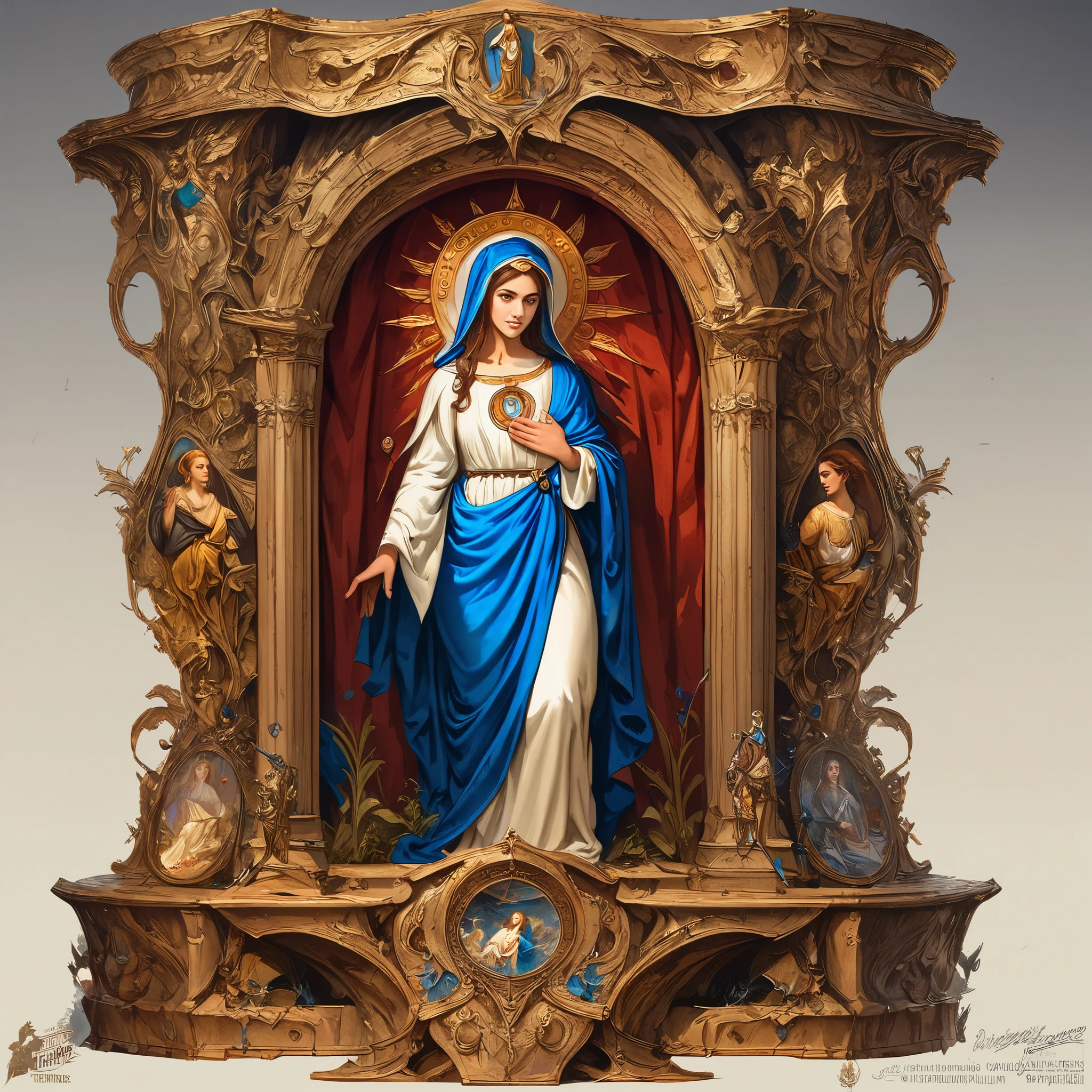 A beautiful ultra-thin realista portrait of the Virgin Mary, look branco com detalhes azuis, ((divindade)), todo o corpo, bíblico, realista, detalhes intrincados, Abbott Fuller Graves, Bartolomé Esteban Murillo, Jc Leyendecker, Craig Mullins, Pedro Paulo Rubens, (Caravaggio), Tendências da estação de arte, 8K, arte conceitual, arte de fantasia, Photorealista, realista, figura, óleo, Surrealismo, Hyperrealista, Pincel Pincel, arte digital, estilo, aquarela