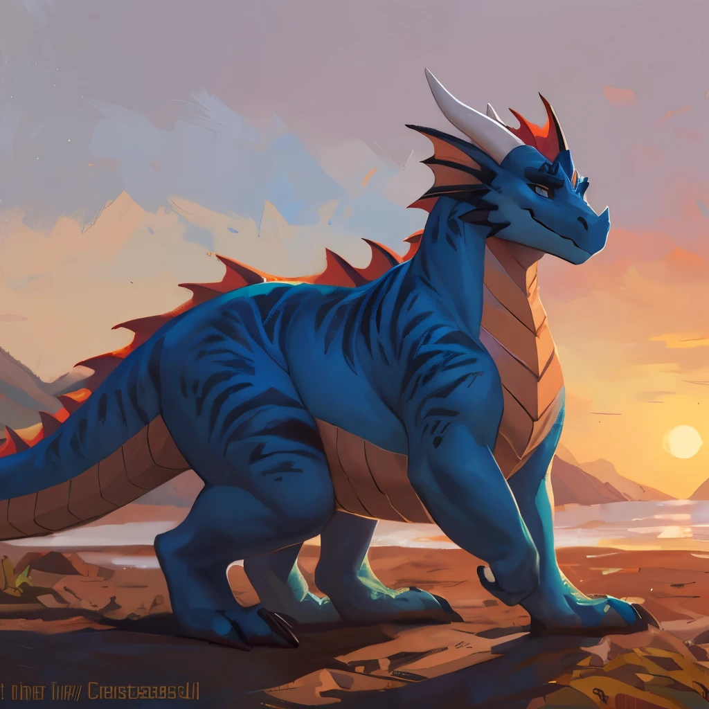 A close up of a cartoon dragon on a beach near the ocean - SeaArt AI