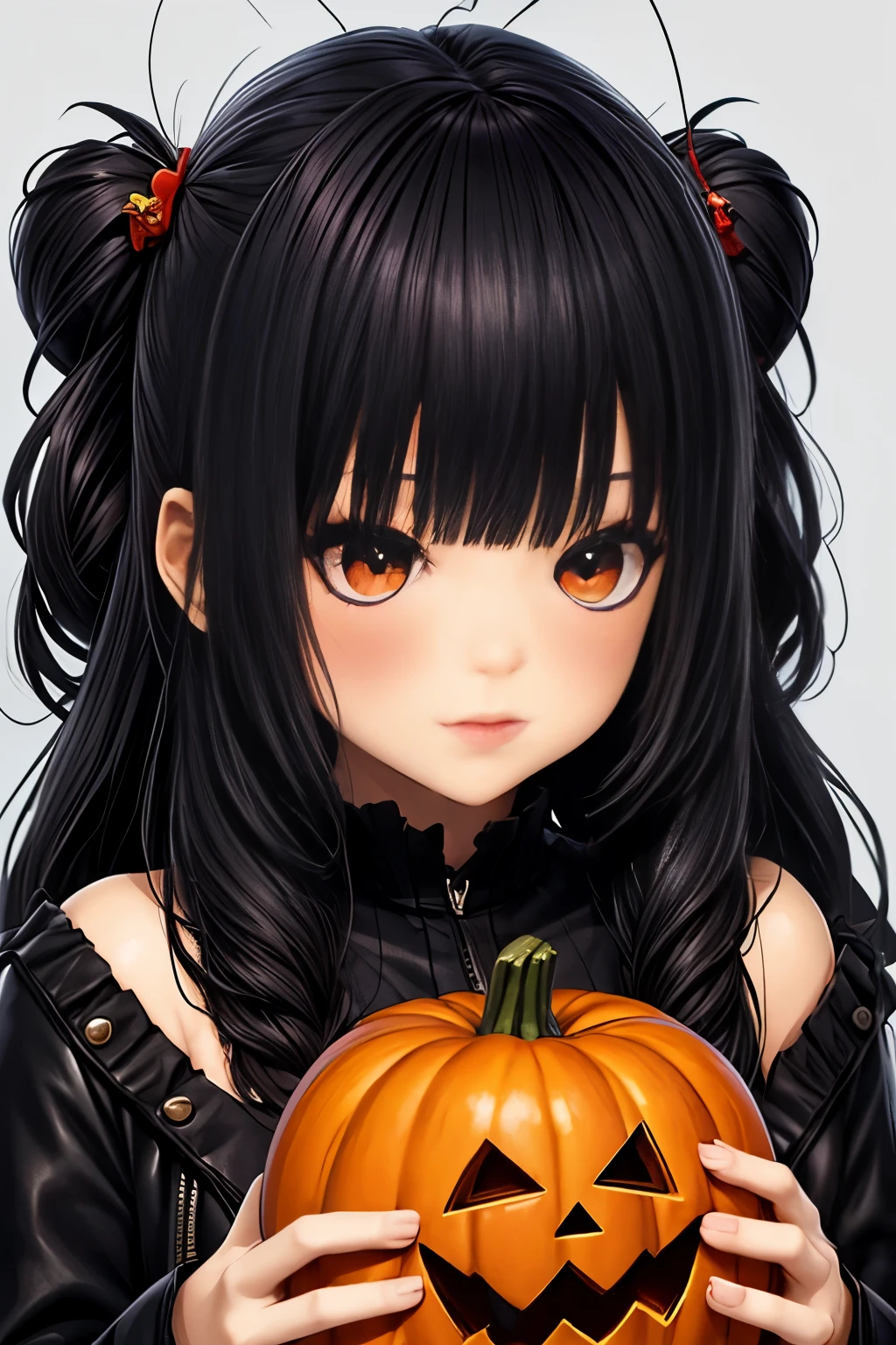 Anime girl holding a pumpkin with a scary face on it - SeaArt AI