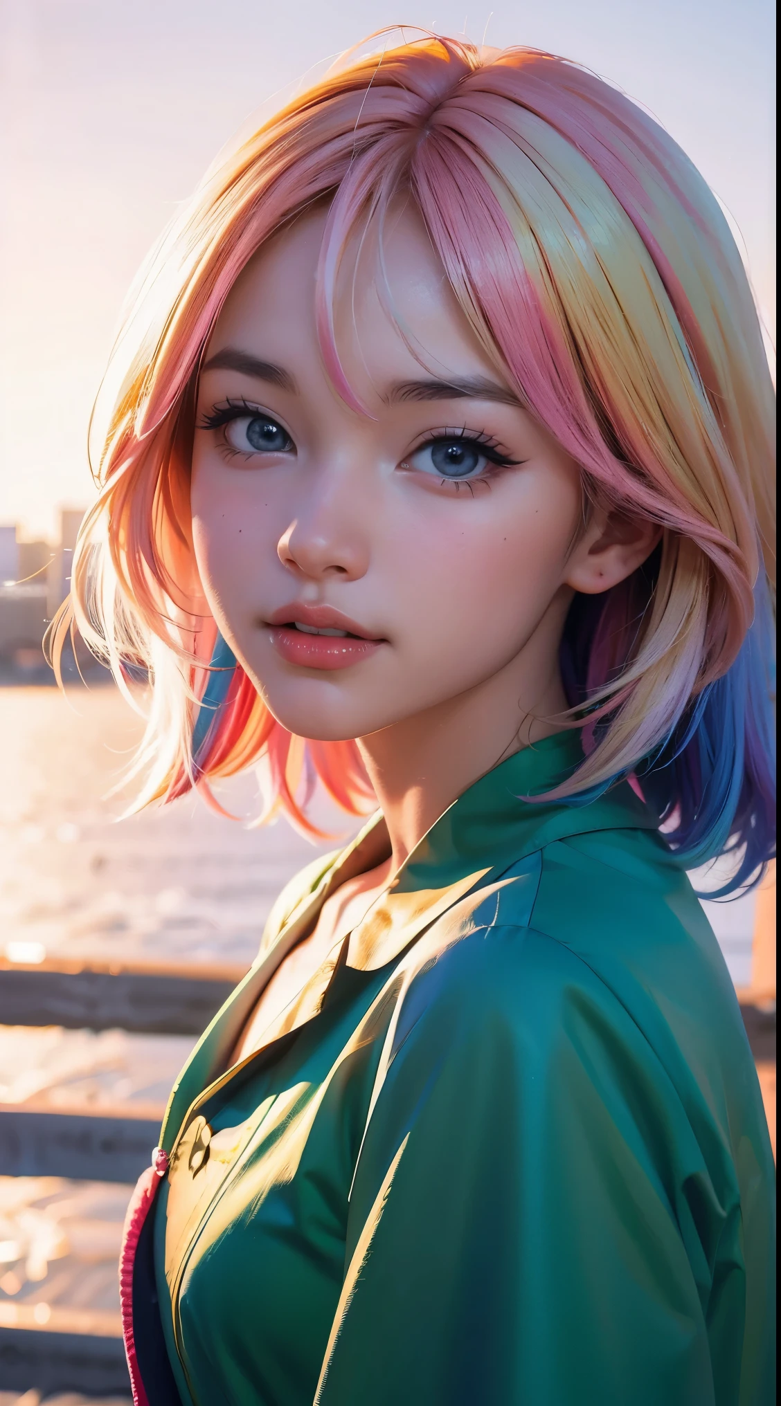 anime girl with colorful hair and a colorful dress, rossdraws pastel vibrant, rossdraws cartoon vibrant, anime style 4 k, beautiful anime portrait, artgerm colorful!!!, ! dream artgerm, beautiful anime girl, anime styled digital art, anime art wallpaper 4k, anime art wallpaper 4 k, digital anime art, extremely detailed artgerm  