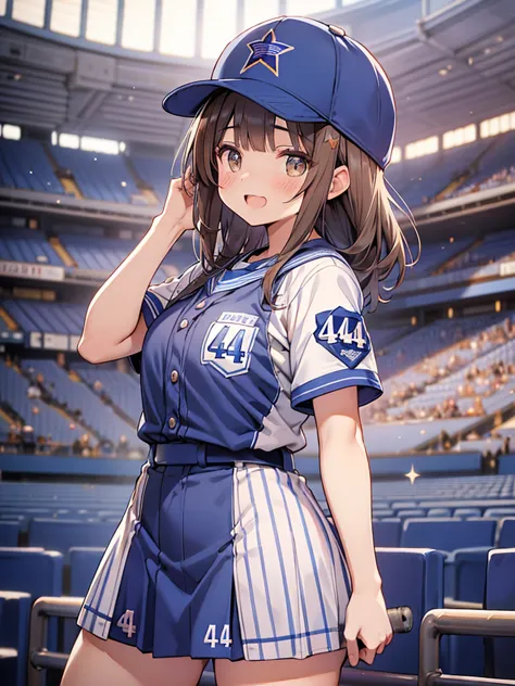 yokohama dena baystars, masutepiece, ultra-detailliert, best quality, 
((blue stripe baseball uniform)), 2 pretty girls, ((blunt...