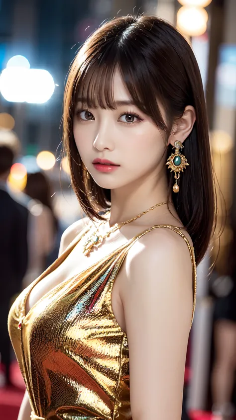 1 female, Beautiful Japanese actresses, Age 25, Double Eye,mile, Detailed face, Big earrings，Large Necklace, Flashy makeup using...