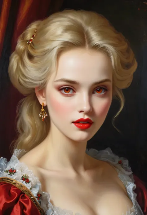 (High resolution,masterpiece:1.2),(Realistic:1.37)Portrait of an 18th century Russian vampire girl of unparalleled beauty. She h...