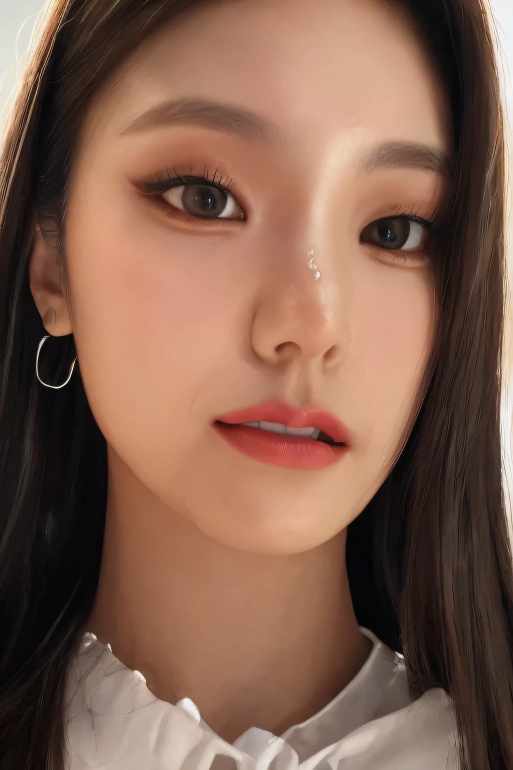 {(best quality), (realistic, photo-realistic, real), masterpiece, finely detail, highres}, {medium long shot, ambient lighting, soft lighting, soft shadows}, {(high detailed skin:1.1), beautiful skin, realistic skin}, {((yeji)), korean, idol, 1girl, solo, (brown eyes:1.2), detailed face, detailed eyes, wide eyes, square face shape, beautiful face, perfect face proportions, pretty eyes}, {realistic hair texture, (black hair:1.2)}, {looking at viewer, simple background, slim body, (small boobs:1.2), short black dress, thighs}