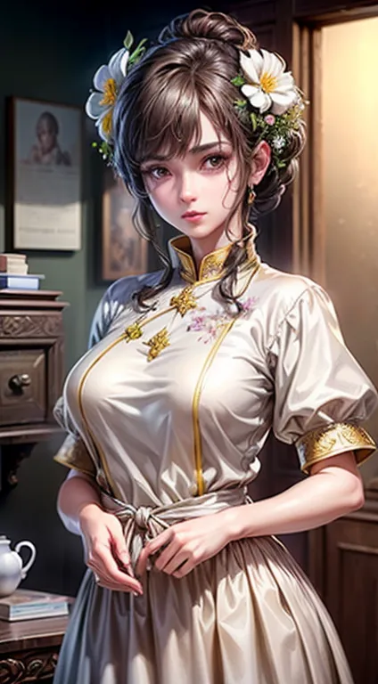 (highest quality, masterpiece, highly detailed cg, game cg:1.5), full body lesbian,1 girl,very delicate and beautiful girl, high...