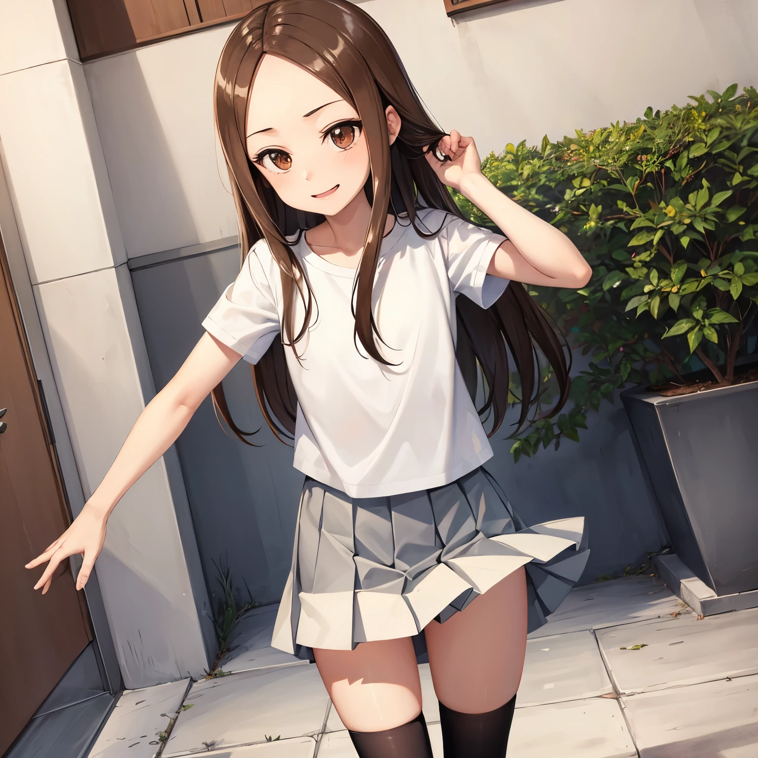 Anime girl in a short skirt and knee high socks posing for a picture -  SeaArt AI