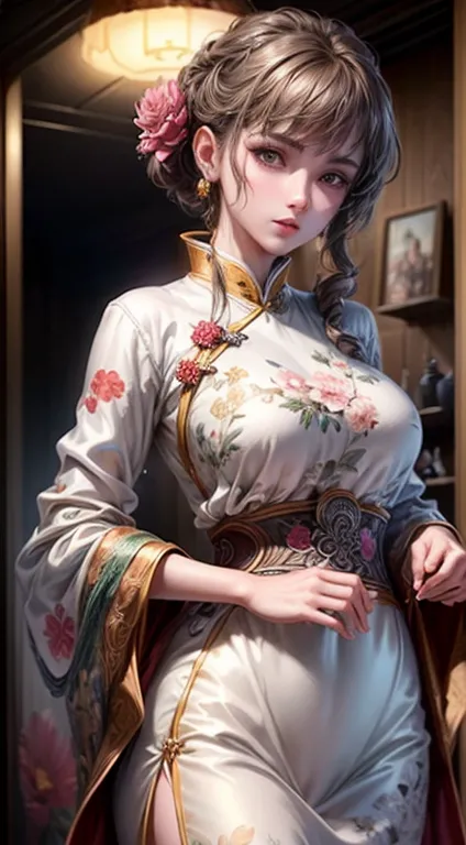 (highest quality, masterpiece, highly detailed cg, game cg:1.5), full body lesbian,1 girl,very delicate and beautiful girl, high...