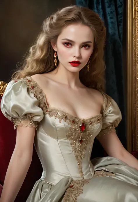 (High resolution,masterpiece:1.2),(Realistic:1.37)Portrait of an 18th century Russian vampire girl of unparalleled beauty. She h...