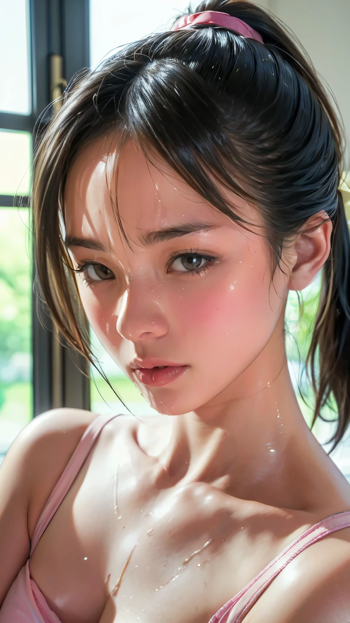 (8K High Resolution), (highest quality), (RAW Image Quality), (reality), (that&#39;reality的な:1.37), Big 目,that&#39;Exquisite（Live-action reality的な style）,The ultimate face,reality的な光と影,clear facial features,Milky skin, Skin with attention to detail,reality的な skin details,Visible pores,（Very detailed）,best portrait, facial, how, (10 year old Japanese girl, Black Hair, ponytail, Cute type), ((Get angry, Glare))