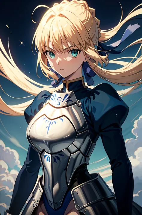 masterpiece、highest quality、High resolution、ph saver、ph Artoria、Anime Women、solo、Blue leotard、armor、Big Breasts、A woman with ver...