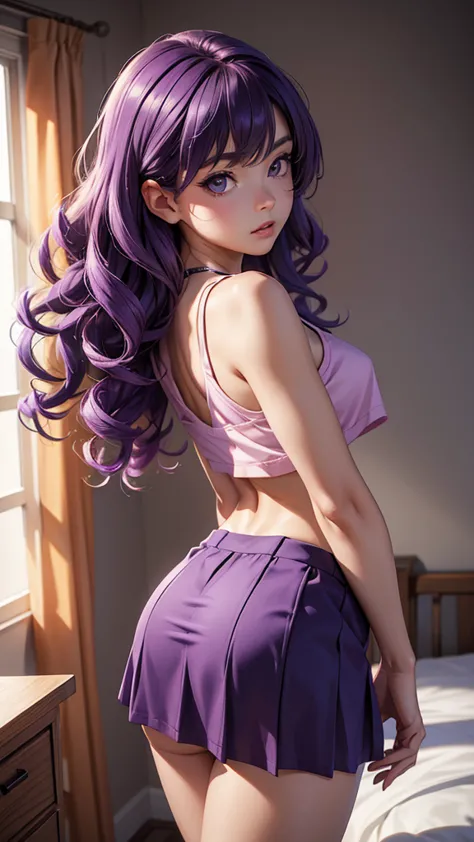 (masterpiece), (best quality), (detailed), light layer, 1solo girl, young girl, perfect body, purple hair in curls, defined larg...