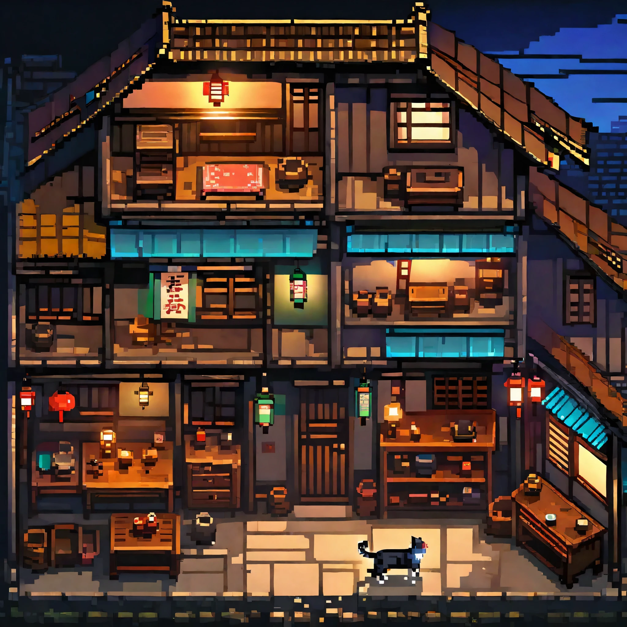 highres, absurdres, detailed background, cat, dog, User Interface of fps game, night, japanese house, deteriorated furniture, windows, moonlight, good lighting, cinematic shadow,