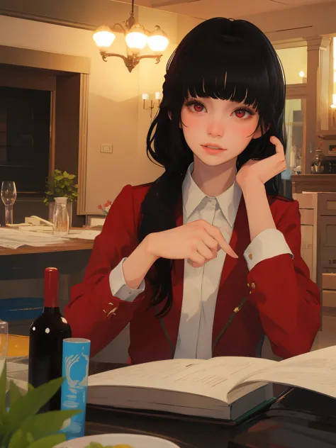 masterpiece, highly detailed, best quality, 1girl, solo, Luna, black hair, loose low tied  hairstyle, red eyes, uniform, hands