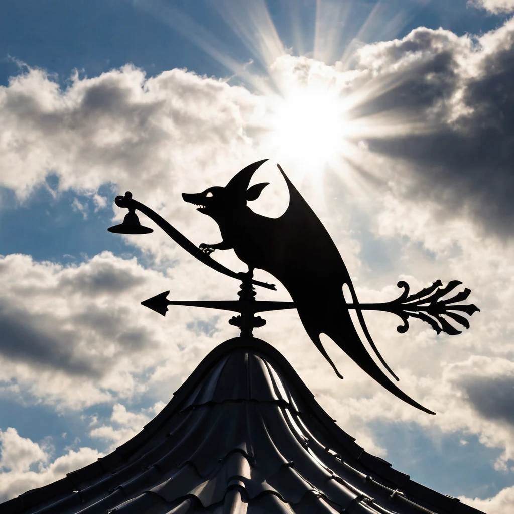 A metal weather vane in the form of a jester, on the roof of Stockholm. 35 avards photos won. Clouds of bizarre shapes. The rays of the sun from the clouds.. High Resolution, High Quality, Masterpiece, ultra hd, realistic, vivid colors, highly detailed, UHD drawing, pen and ink, perfect composition, beautiful detailed intricate insanely detailed octane render trending on artstation, 8k artistic photography, photorealistic concept art, soft natural volumetric cinematic perfect light,digital rendering. sharp focus, studio photo, intricate details, highly detailed