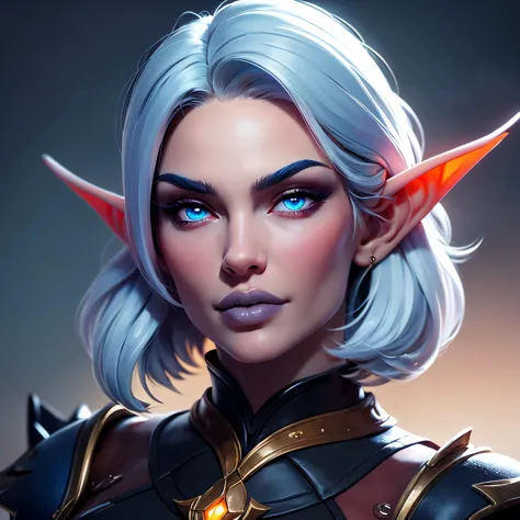 beautiful portait of night_elf female in her 20s with fit body , perfect face feature ,(pale blueish skin:1.5) (blunt bob hair),...