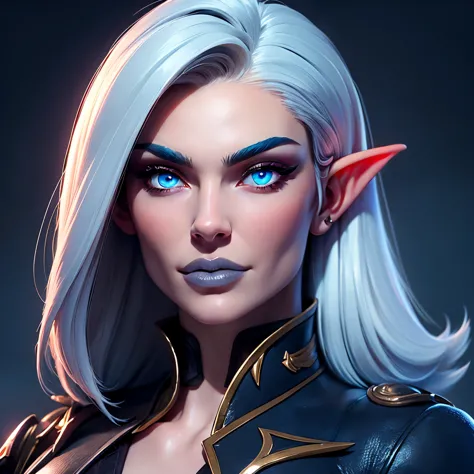 beautiful portait of night_elf female in her 20s with fit body , perfect face feature ,(pale blueish skin:1.5) (blunt bob hair),...