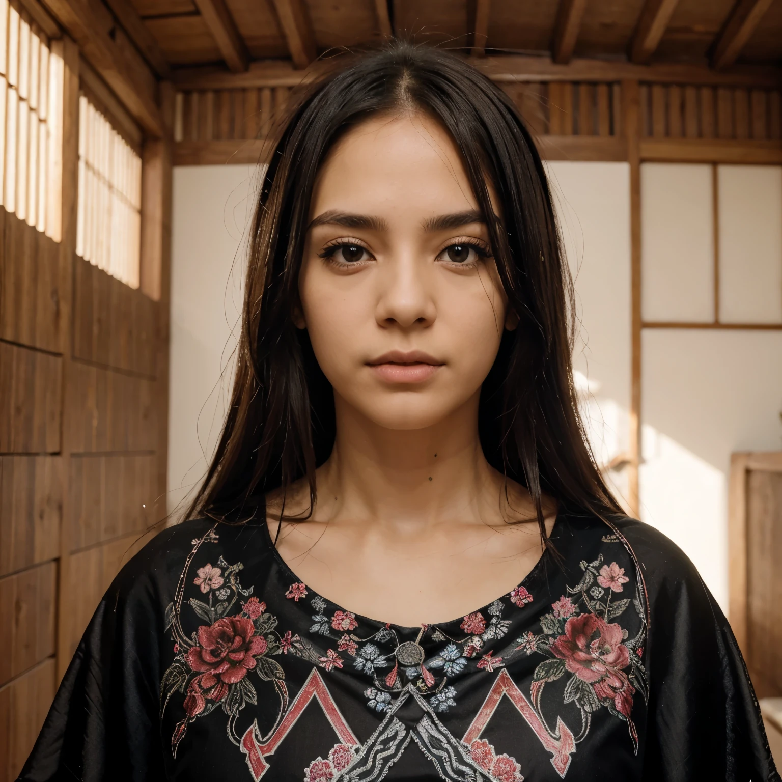 Arafed woman with long black hair and a black top - SeaArt AI