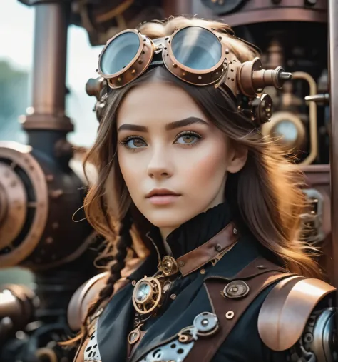 photo, 8k portrait steaming engines, in a mecha-steampunk ,1girl, style.