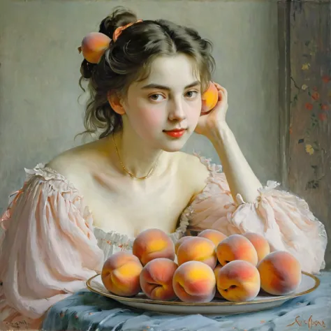 girl with peaches, serov