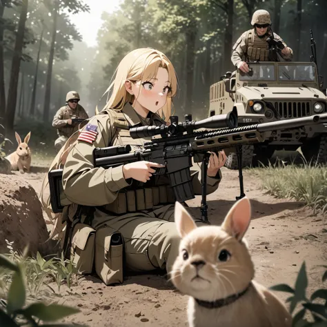 High quality, high definition, high precision images,8k Full HD.1 girl.America,army Modern soldier,Hide in the bushes and assume...