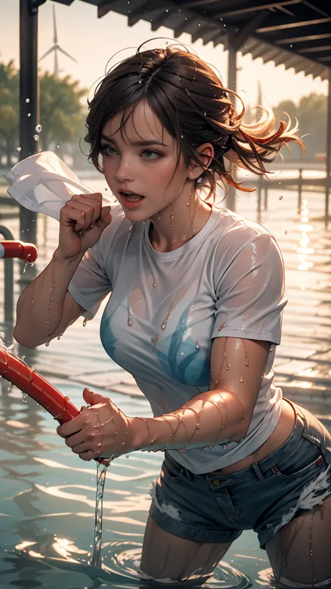 masterpiece, highest quality, (Dynamic pose:0.5), Absurd, One girl,  Fighting Pose, punch water, (Attacking with water:1.5) Wet ...