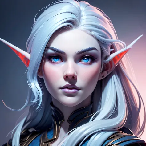beautiful portait of night_elf female in her 20s with fit body , perfect face feature ,(pale blueish skin:1.5) (blunt bob hair),...
