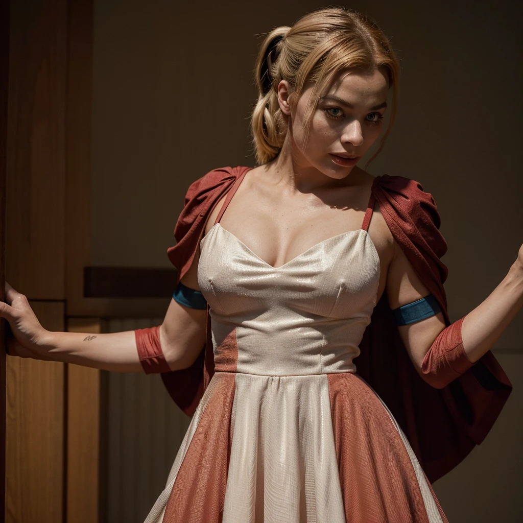 Margot Robbie harley quinn, bunda grande, de vestido vermelho colado -  SeaArt AI