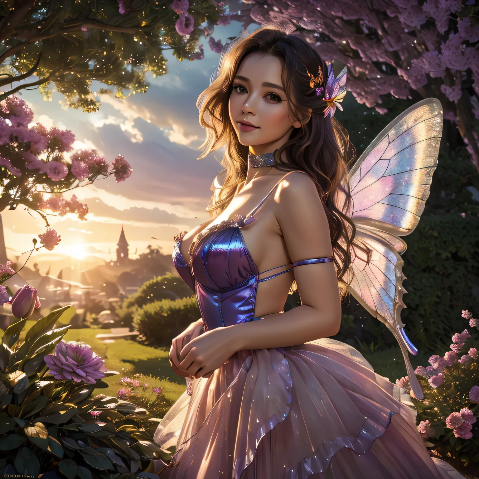 (best quality,4k,8k,highres,masterpiece:1.2),ultra-detailed,(realistic,photorealistic,photo-realistic:1.37),fairytale style,adult beautiful fairy,ballgag,flirty eyes,gr3ysh33r,shimmering lights,enchanted garden,gagged,bound,alluring atmosphere,sheer skirt,detailing laces,butterfly wings,ethereal beauty,sparkling wand,vibrant colors,strong contrast,playful vibe,soft sunlight,whimsical scenery,fantasy element,magical charm,subtle smile,graceful pose,delicate features,storybook setting,enchanted ambiance