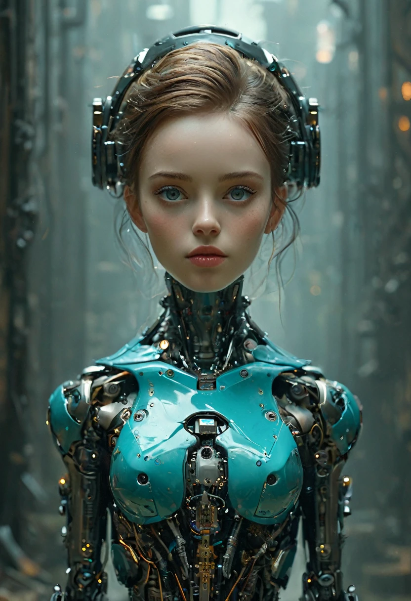 Full length view. ((Little funny ROBOT robot)), porcelain face and head, big turquoise eyes, perfect eyes, top quality style. Beautiful cinematic impressionistic picture, ((Little funny ROBOT robot)), in the style of Jeremy Mann and Charles Dana Gibson, Mark Demsteder, Paul Hedley. exquisite detail, aquirax uno --ar 51: --s 950 --ar 9:16 --ar 1:2 "full body shot, head to toe, full body, wide field of view, centered, uncropped"
