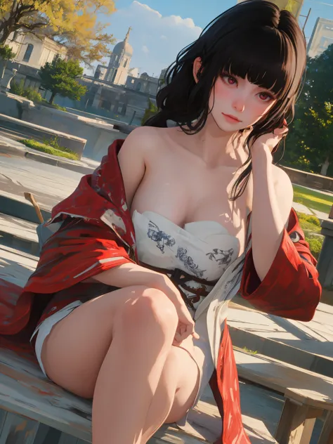 masterpiece, highly detailed, best quality, 1girl, solo, luna, black hair, loose low tied hair, red eyes, naked