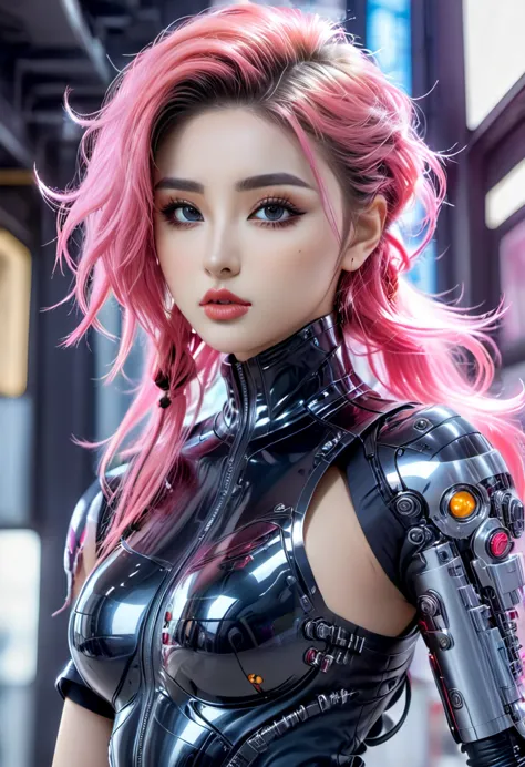 hyper realistic picture perfect bio punk girl, perfect face, beautiful detailed features, thin curved eyebrows, long luscious ey...