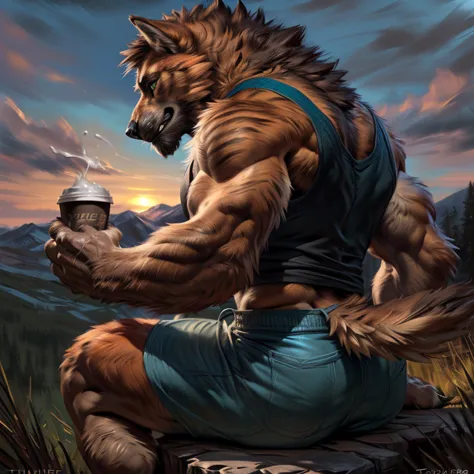 "masterpiece, cool pose, furry werewolf, werewolf, furry body, anthro orange werewolf, (monotone orange fur:1.3), male, black be...