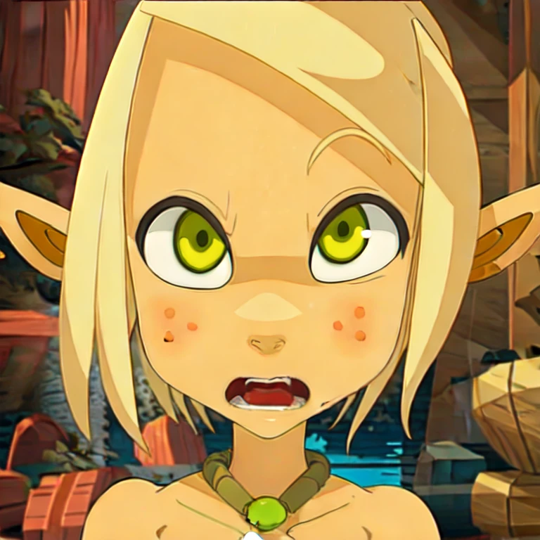 (masterpiece, best quality:1.2), 1girl, elf, bow, green eyes, blonde, wakfu, evangeline, cra