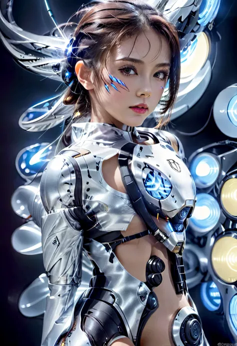 Bio mechanical cyborg girl, full body view, 