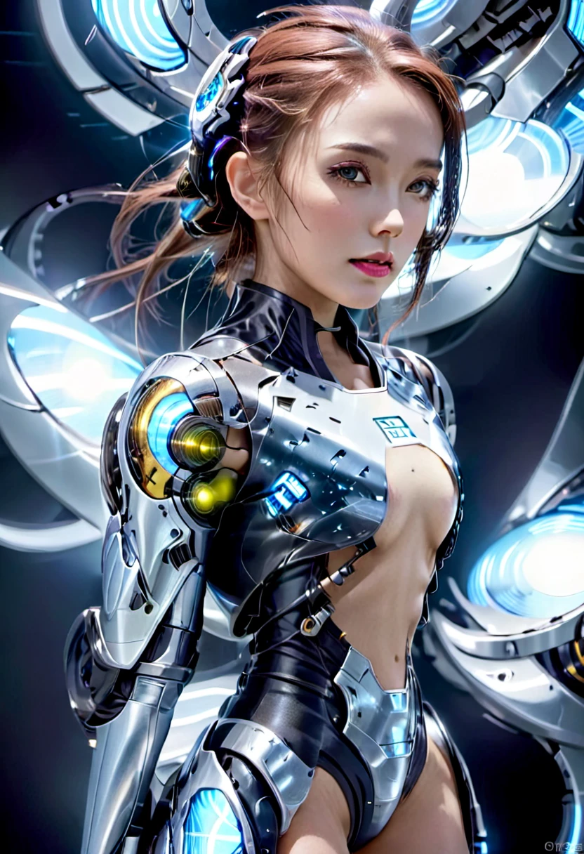 Bio mechanical cyborg girl, full body view, 