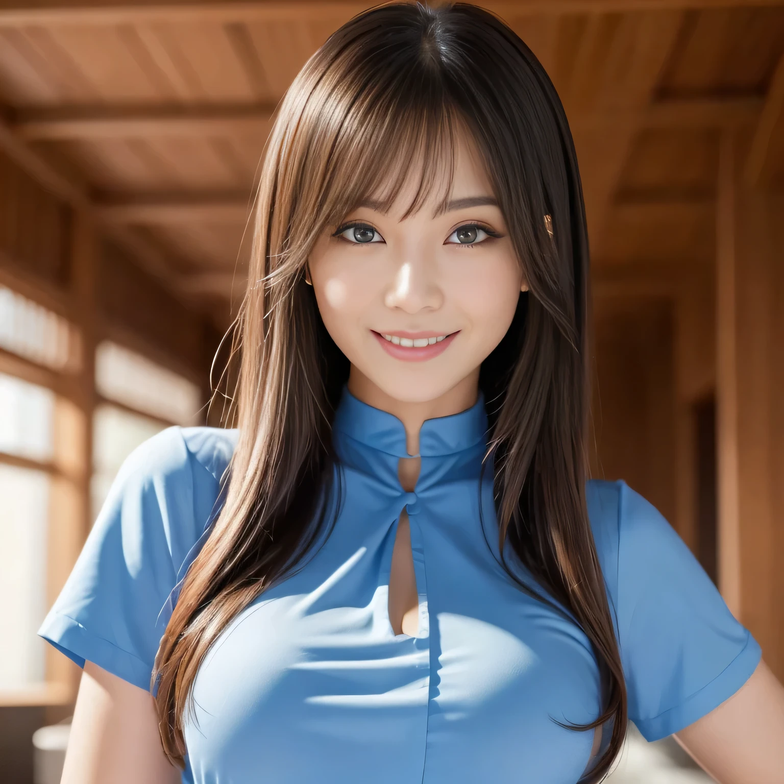 Group photo, Group photo, Very beautiful women, Highly detailed eyes, Highly detailed face,  Sexy and highly detailed lips, Super detailed everything, Attractive woman, Black Choker, blue eyes, Very long eyelashes, bangs, Big Breasts, ((smile)), highest quality, masterpiece, ((Slim face)), Japanese actress, servant, ((High nose)), ((Tight shirt、See-through shirt)), Happy atmosphere, Fun smile, Conference tables、Bright lighting、Summit Meeting