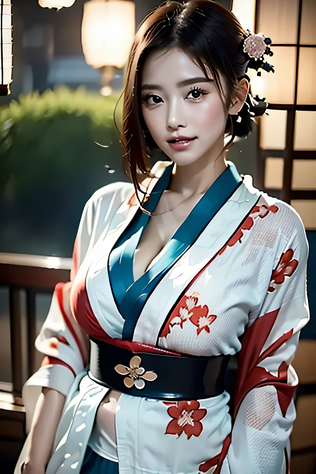 (((Великолепное кимоно куртизанки:1.7))),(Красивая зрелая женщина в благородном куртизанском кимоно),(((Яркий и экстравагантный наряд куртизанки:1.3))),(Гламурная банка)(Великолепное цветочное украшение для волос),Великолепный верхний узел с цветочным плетением,(Очень нежные и красивые волосы,),(((Подчеркните большую грудь:1.3))),Фейерверк взлетает в небо на фоне берега реки ночью.、милое круглое лицо,Подробные характеристики одежды,Подробные характеристики волос,подробные черты лица,смотрю в камеру,(Динамический угол),(динамичная и сексуальная поза),кинематографический свет,(Выходные изображения сверхвысокого разрешения,Написанная глубина границы,сложные детали,контраст света и тени、Объект выглядит трехмерным,) ,Однообъективная зеркальная камера, (реалистичный:1.3),(качество 8К,Анатомически правильное строение лица.,),(Режим Морского Арта 2:1.3),(Режим изображения Ультра HD,)