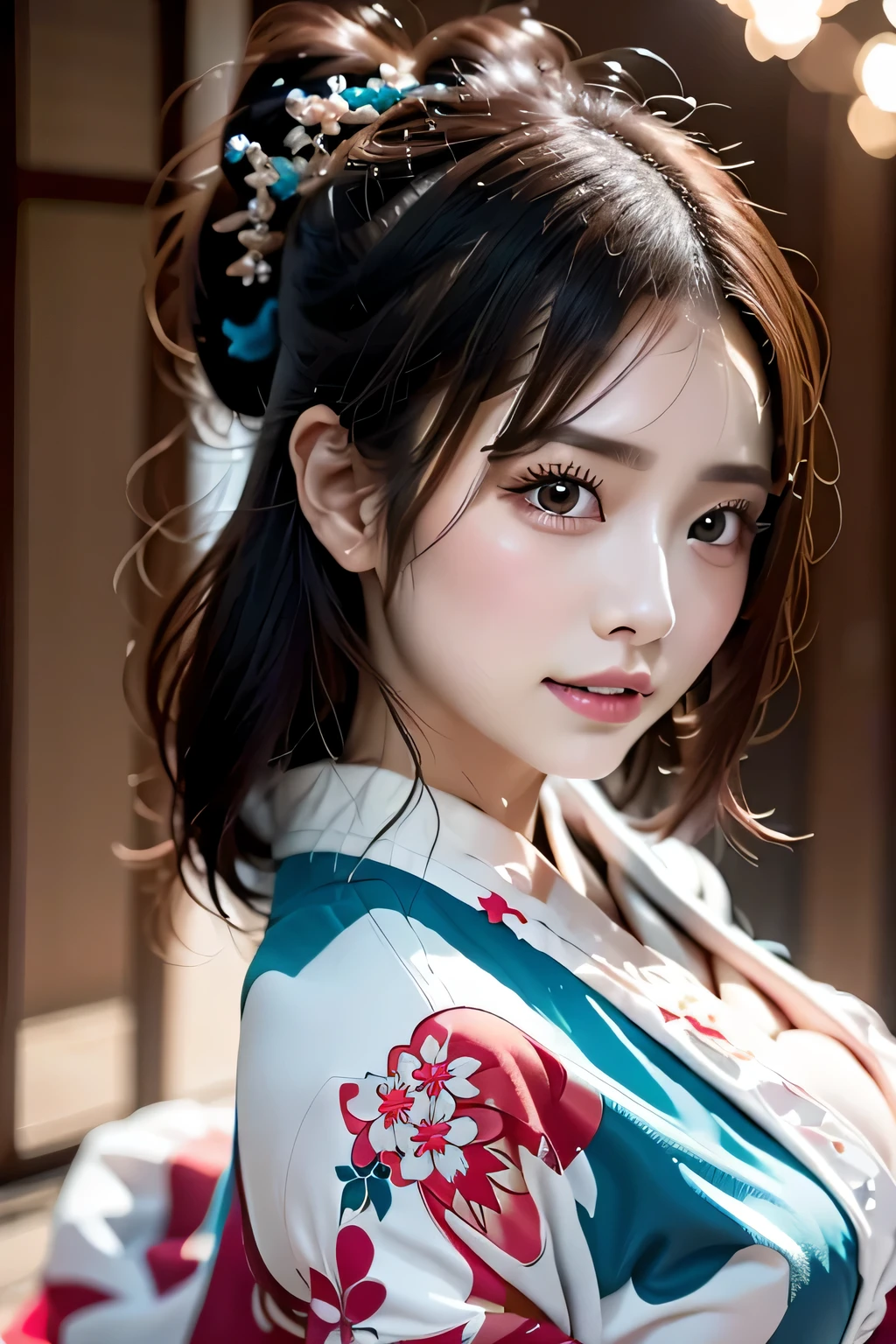 (((Великолепное кимоно куртизанки:1.7))),(Красивая зрелая женщина в благородном куртизанском кимоно),(((Яркий и экстравагантный наряд куртизанки:1.3))),(Гламурная банка)(Великолепное цветочное украшение для волос),Великолепный верхний узел с цветочным плетением,(Очень нежные и красивые волосы,),(((Подчеркните большую грудь:1.3))),Фейерверк взлетает в небо на фоне берега реки ночью.、милое круглое лицо,Подробные характеристики одежды,Подробные характеристики волос,подробные черты лица,смотрю в камеру,(Динамический угол),(динамичная и сексуальная поза),кинематографический свет,(Выходные изображения сверхвысокого разрешения,Написанная глубина границы,сложные детали,контраст света и тени、Объект выглядит трехмерным,) ,Однообъективная зеркальная камера, (реалистичный:1.3),(качество 8К,Анатомически правильное строение лица.,),(Режим Морского Арта 2:1.3),(Режим изображения Ультра HD,)