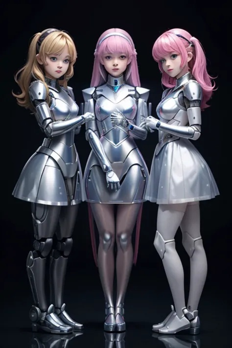 Many schoolgirls transformed into robots,
 whole body mechanics,　
 Only the faces of all of them remain human.,
 They all have d...