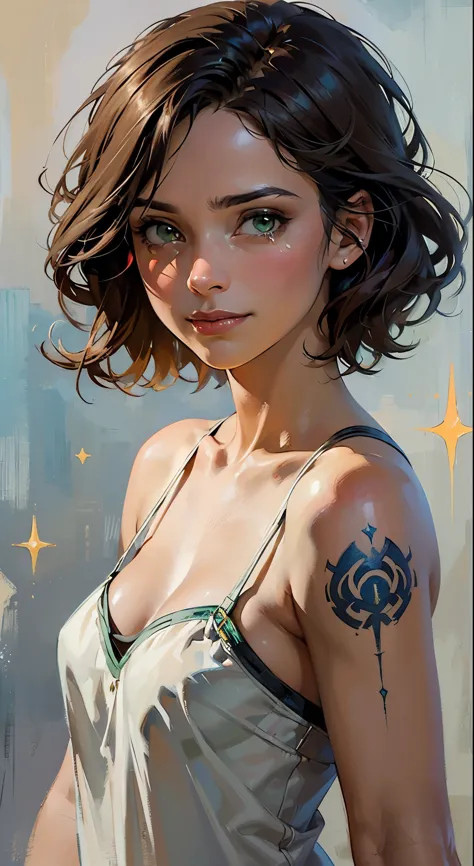 (8k, best quality, masterpiece:1.2),(best quality:1.0), (ultra highres:1.0), painted artwork, a sexy smile, shoulder, long dark ...