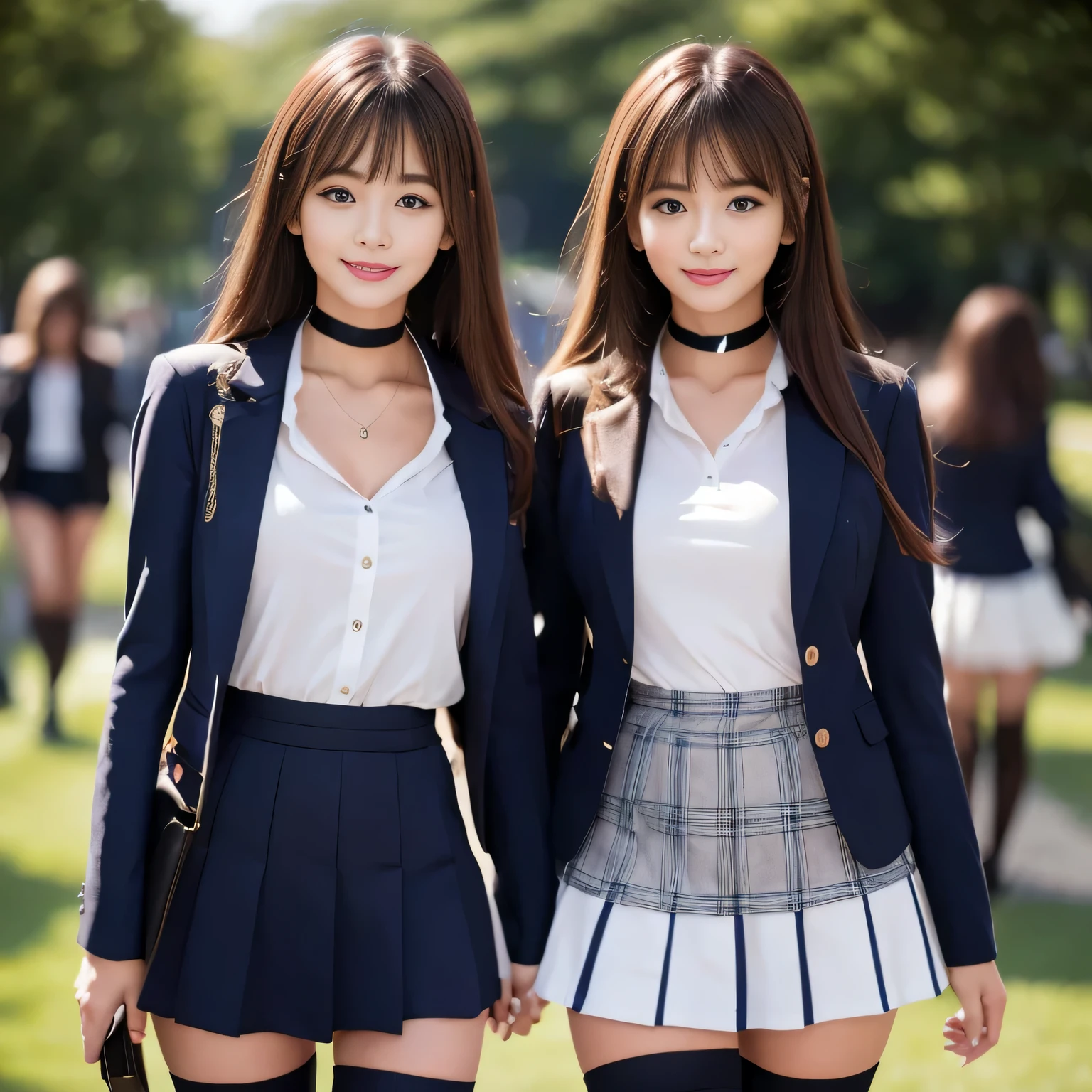 Two young women in school uniforms are posing for a picture - SeaArt AI