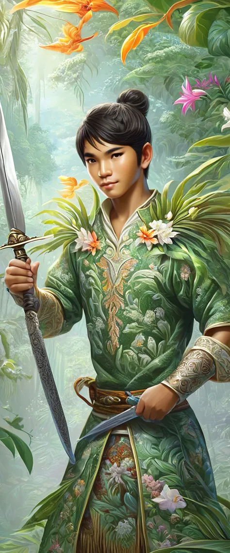 Masterpiece, high quality, delicate, Detailed body, Intricately detailed, ILLUSTRATION,((A young Filipino Juramentado man, with ...